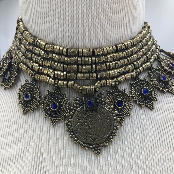 Afghan Vintage Multilayers Choker Necklace, Gift For Her, Vintage Coins Jewelry - Picture 4 of 12